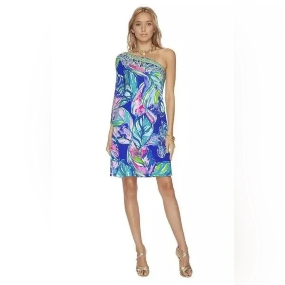 Lilly Pulitzer Petra One Shoulder Dress Multi Casa Del Sol Engineered - Picture 1 of 5
